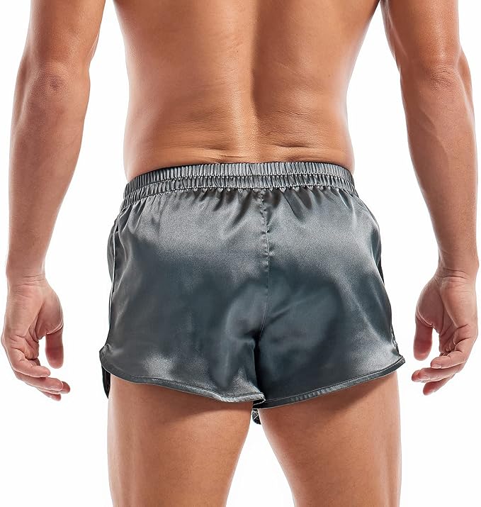 AMY COULEE Mens Satin Shorts Silk Boxers Sexy Split Side Lounge Shorts 3 Inch Pajama bottoms