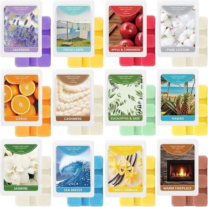 STRN Wax Melts Premium Plant Based Natural Soy Wax Cubes for Warmers, Long-Lasting Highly Scented Essential Fragrance Oil Soy Wax Melts Tarts - 12 Pack
