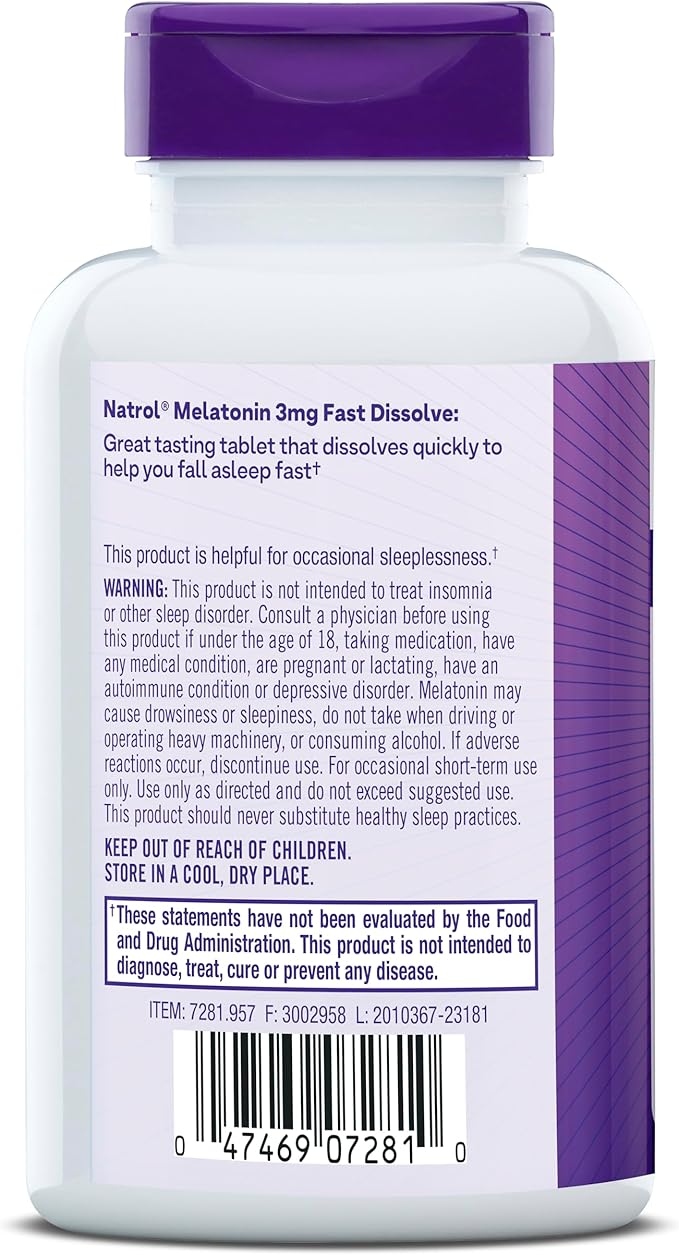 Natrol Melatonin 3mg, Strawberry-Flavored Dietary Supplement for Restful Sleep, 150 Fast-Dissolve Tablets, 150 Day Supply