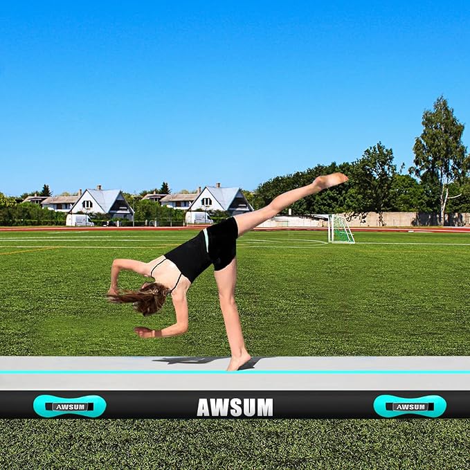 AWSUM Inflatable Air Gymnastics Mat 10ft/13ft/16ft/20ft/23ft Training mat 4/8 inches Thick tumbling mat with Electric Pump for Home/Gym/Outdoor