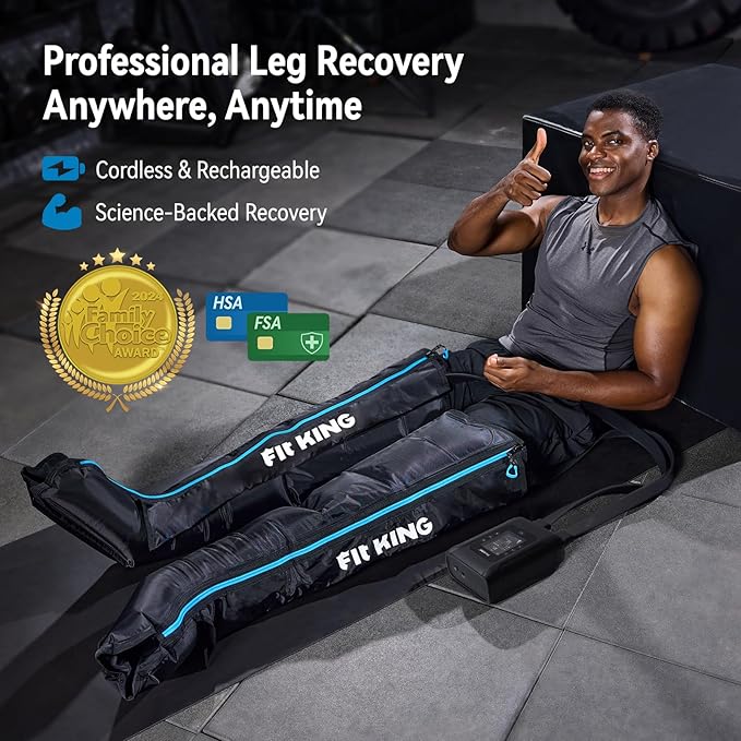 FIT KING Professional Air Compression Leg Recovery Compression System, Rechargeable Portable Recovery Boots Pneumatic Compression Device, Fast Recovery & Improved Circulation for Athletes (Large)