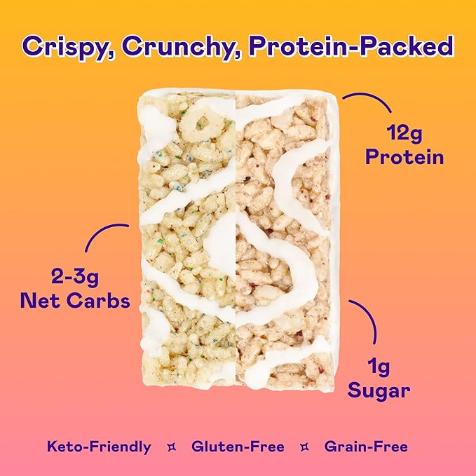 MAGIC SPOON Treats - High Protein, Low Carb, Keto Friendly, 1g of Sugar, Gluten Free, Crispy Treat Cereal Bar, On-The-Go Healthy Snack (8 Birthday Cake Bars, 8 Strawberry Milkshake Bars)