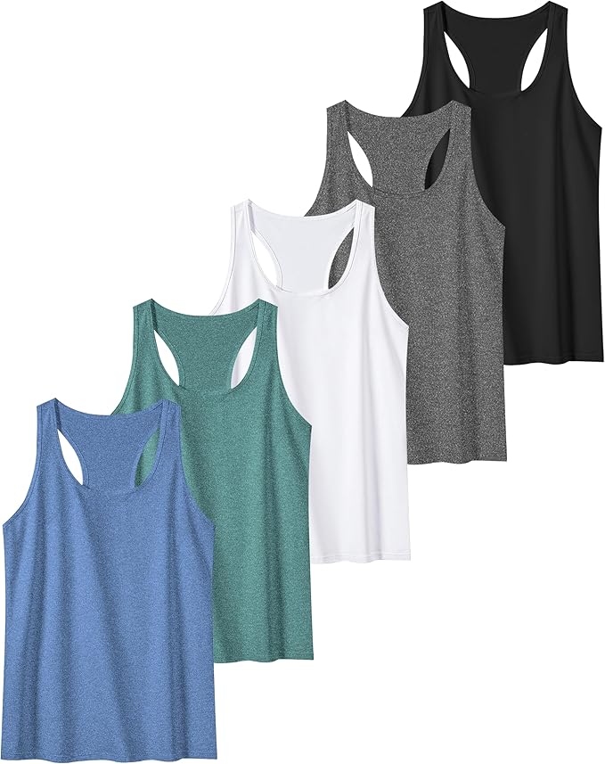 6 or 5 Pack Workout Tank Tops for Women, Athletic Racerback Sports Tank Tops, Compression Sleeveless Dry Fit Shirts
