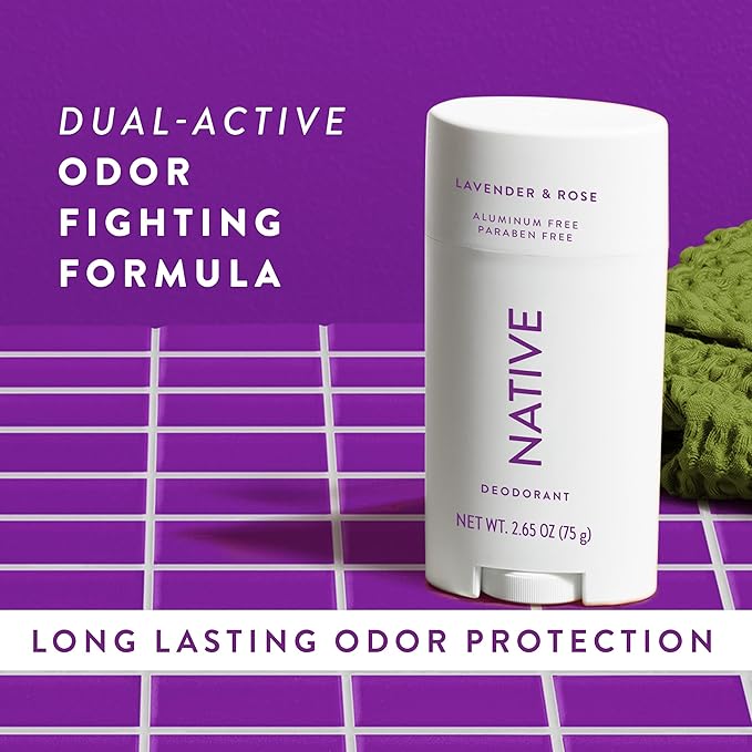 Native Aluminum-Free Clean Deodorant with Natural Derived Ingredients, 72HR odor control | Deodorant for Women and Men, With Baking Soda, Coconut Oil, Shea Butter | Lavender & Rose