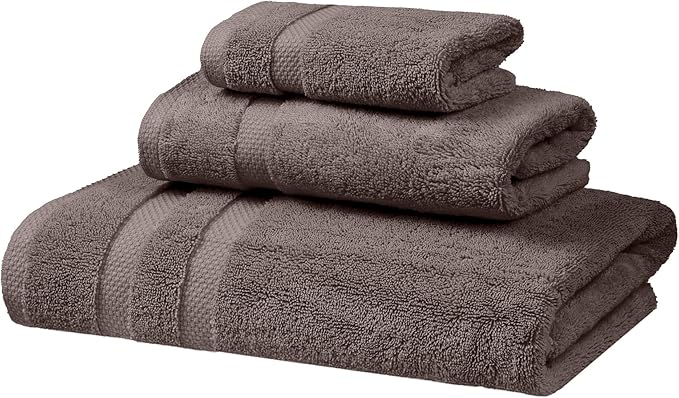 SOFE H&L | Olea Luxury Turkish Cotton Bath Towels Set of 3 : 1 Bath Towel, 1 Hand Towel, 1 Wash Cloths, Dark Gray |Thick, Premium, Soft, Durable, Absorbent - Hotel Quality Towel Sets for Bathroom