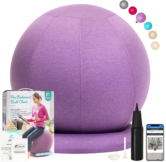 ProBalanceΩ Ball Chair, Yoga Ball Chair Exercise Ball Chair with Slipcover and Base for Home Office Desk, Birthing & Pregnancy, Stability Ball & Balance Ball Seat to Relieve Back Pain, Multiple color size