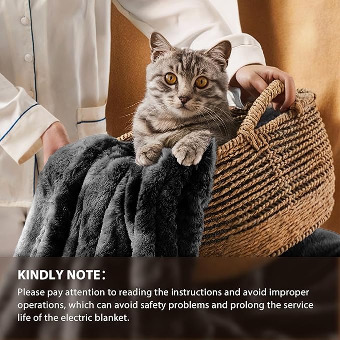 Homemate Electric Heated Blanket Queen Size - 84"x90" Heating Blanket Queen Size Dual Control 1/2/4/6/8 Hours Auto-Off 10 Heat Level Over-Heat Protection Luxury Faux Fur Sherpa ETL Certification