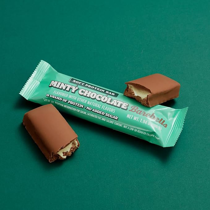 Barebells Soft Protein Bars, Minty Chocolate - 12 Count, 16g High Protein Treats - Chocolate Nutrition Bar with 1g Total Sugars - On The Go Breakfast or Post-Workout Snack