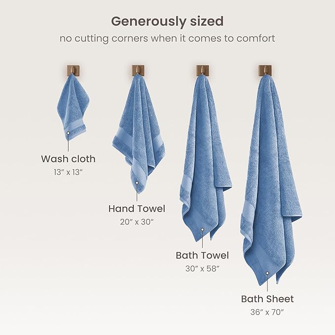 BIOWEAVES 100% Organic Cotton 700 GSM Plush Washcloths 13" x 13" GOTS Certified - Cerulean Blue, Pack of 12