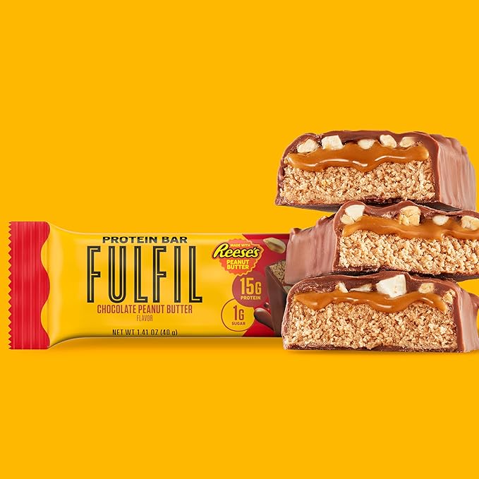 FULFIL Chocolate Peanut Butter Flavored Protein Bar Made with REESE's Peanut Butter, Gluten Free with 15g Protein, Pantry Staples, 12 Count