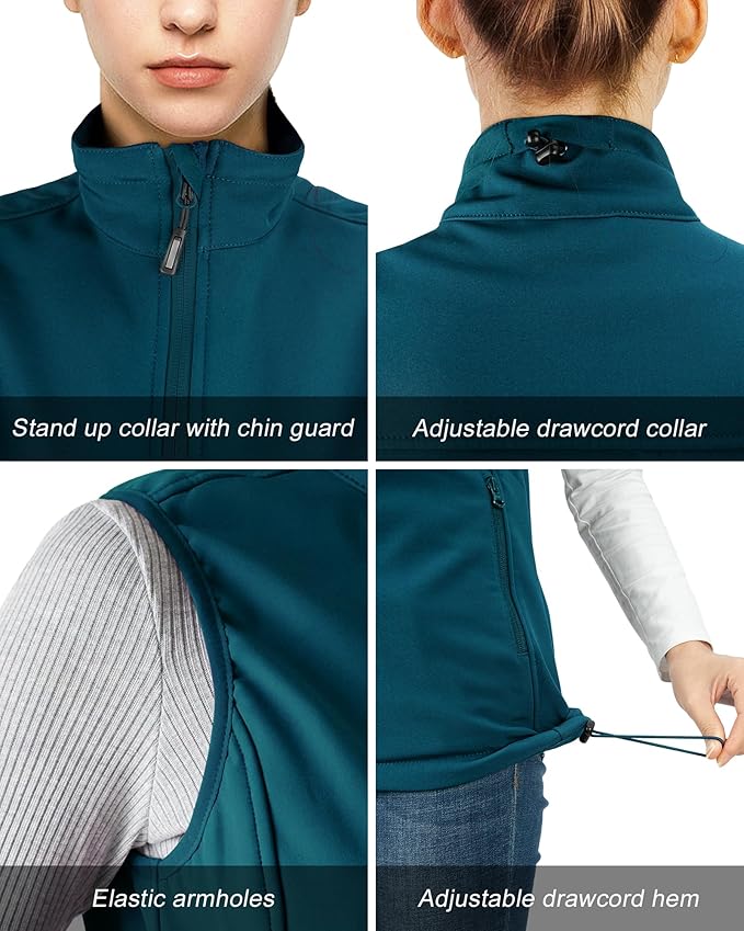 Outdoor Ventures Women's Lightweight Softshell Vest Windproof Fleece Lined Zip Up Sleeveless Jacket for Running Hiking Golf