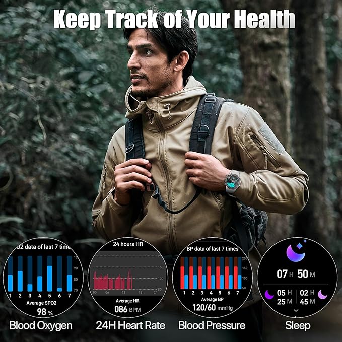 WalkerFit Smart Watch for Men- Answer/Dial Calls with 110 Sport Models,IP68 Waterproof Fitness Watch with Heart Rate Monitor,Android Smart Watch for iPhone Compatible, 1.43" AMOLED Display, Light Gray
