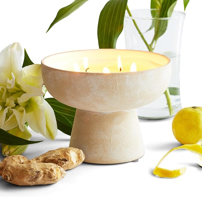 BLUEME Yuzu & Ginger, Luxury Candle w/Essential Oils, 5 Wick, Hand-Poured Soy, Cotton Wick, Ceramic