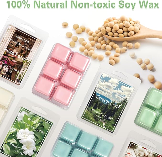 Spring & Summer Scented Wax Melts, Soy Wax Cubes for Wax Warmer, Flower and Leaf Scented Wax Melts, 6 x2.5oz