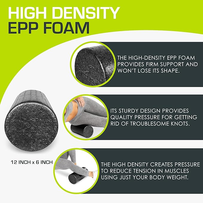 ProsourceFit High Density Foam Rollers 12 - inches Long, Firm Full Body Athletic Massage Tool for Back Stretching, Yoga, Pilates, Post Workout Muscle Recuperation