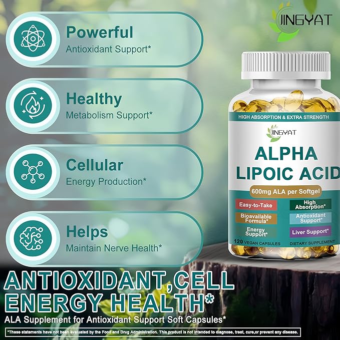 Alpha Lipoic Acid 600mg - High Absorption ALA Supplement Antioxidant for Nerve, Energy, Metabolism & Liver Detox Support - Extra Strength Alpha Lipoic Acid Softgels - Non-GMO, 120 Vegan Capsules