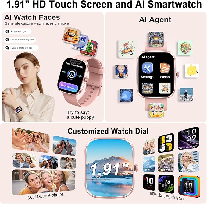 AI Smart Watch with ChatGPT, 1.91" Bluetooth Calling Smartwatch for Men Women, 110+ Fitness Modes Activity Tracker, Heart Rate/Sleep/Calorie Monitor, IP68 Waterproof Step Counter for Android iOS