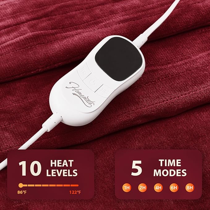 Homemate Electric Heated Blanket Twin Size - 62"x84" Heating Blanket Twin Size 1/2/4/6/8 Hours Auto-Off 10 Heat Level Over-Heat Protection Flannel Sherpa ETL Certification