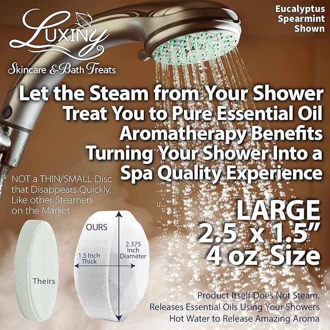 Shower Bombs Aromatherapy in Your Shower, American Made by Luxiny, Shower Steamer Tablets Melt to Release a Fragrant Vapor for Natural Stress Relief – Pack of 4 XL Steamers (Rosemary Lavender)