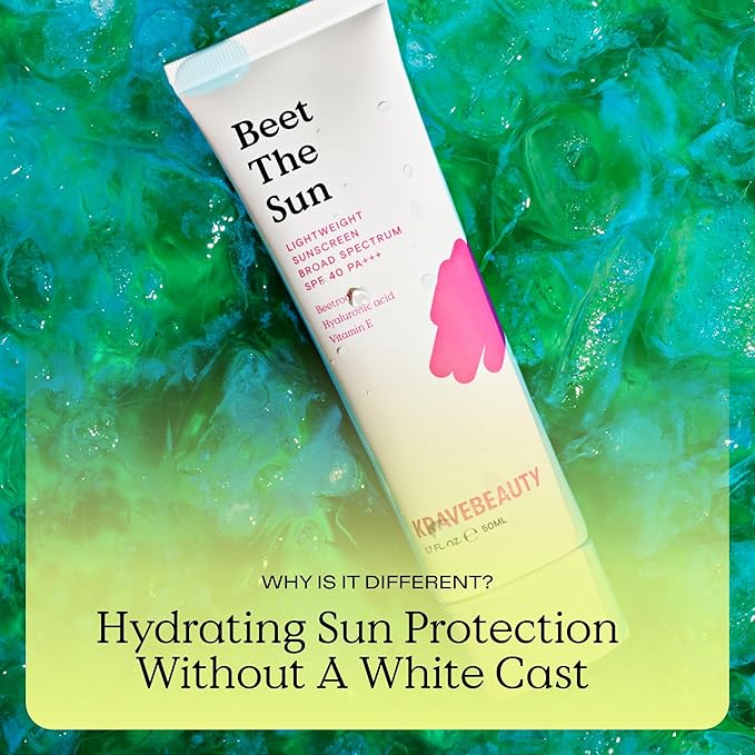 KraveBeauty Beet The Sun SPF 40 PA+++ Broad Spectrum Sunscreen, Daily Non-Greasy Chemical SPF, No White Cast or Pilling, For All Skin Types, Vegan & Cruelty Free, 1.7 fl oz