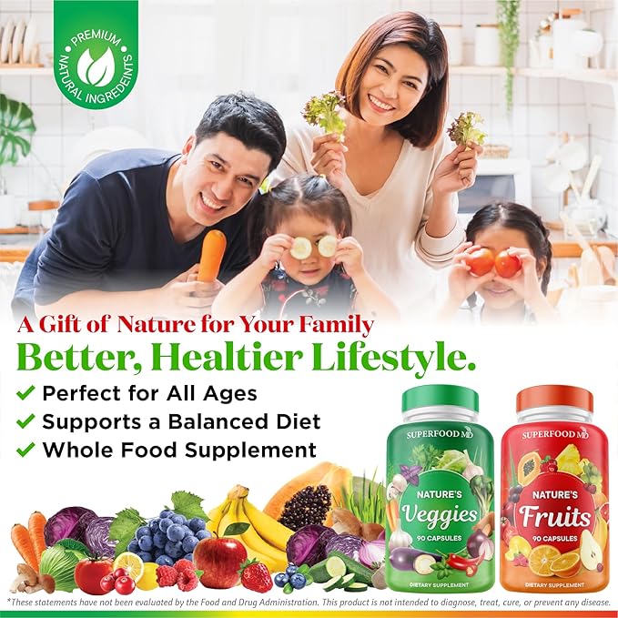 Superfood MD Fruits & Veggies Supplement - Whole Food Natural Superfoods - with Aloe Vera - Soy Free- 90 Count (Pack of 2)
