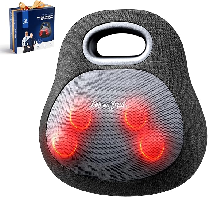 BOB AND BRAD EZBack Go Cordless Back Massager with Heat for Pain Relief Deep Tissue, Rechargeable 4D Kneading Shiatsu Back and Neck Massage Pillow with Handle Relaxation at Office Home for Women Men
