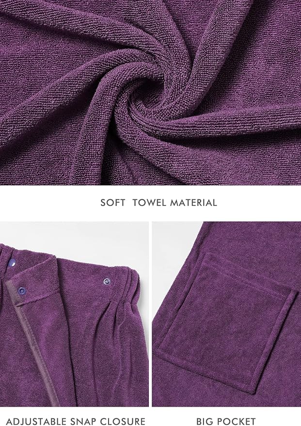 Knuffnee Women Bath Towel Robe Spa Body Wrap Shower Bathrobe Adjustable Snap Closure