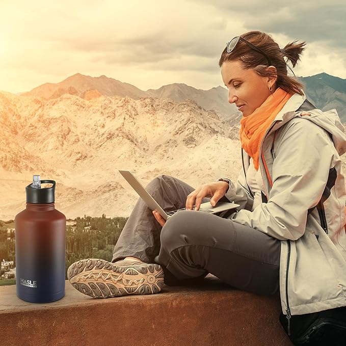 HASLE OUTFITTERS Half Gallon Insulated Water Bottles 64 oz, Stainless Steel Metal Water Jug with 2 Lids Keep Cold 48h/Hot 24h, Leak Proof & BPA-Free Water Flask Jug(Ruby Purple Gradient,1)