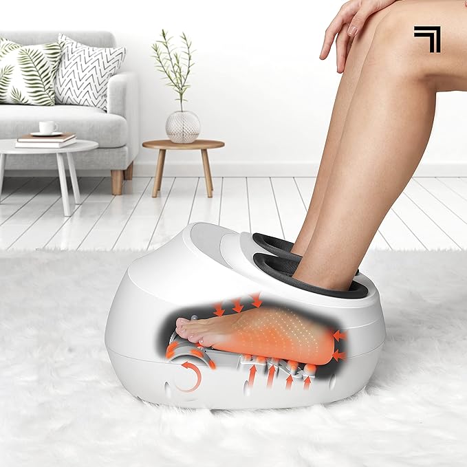 Sharper Image Shiatsu Foot Massager with Heat & Air Compression – Deep Kneading Rollers & Washable Cover| Relief for Heels, Balls, Arch| Electric Feet Massager| Masajeador| Massage Tool| Mens Size 12