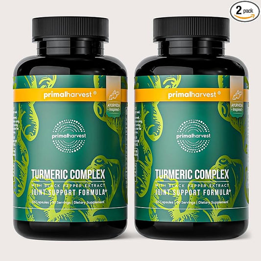 Primal Harvest 2 Pack, Primal Turmeric Complex w/Black Pepper Extract, Joint and Mobility Support Supplement for Women & Men, 120 Capsules