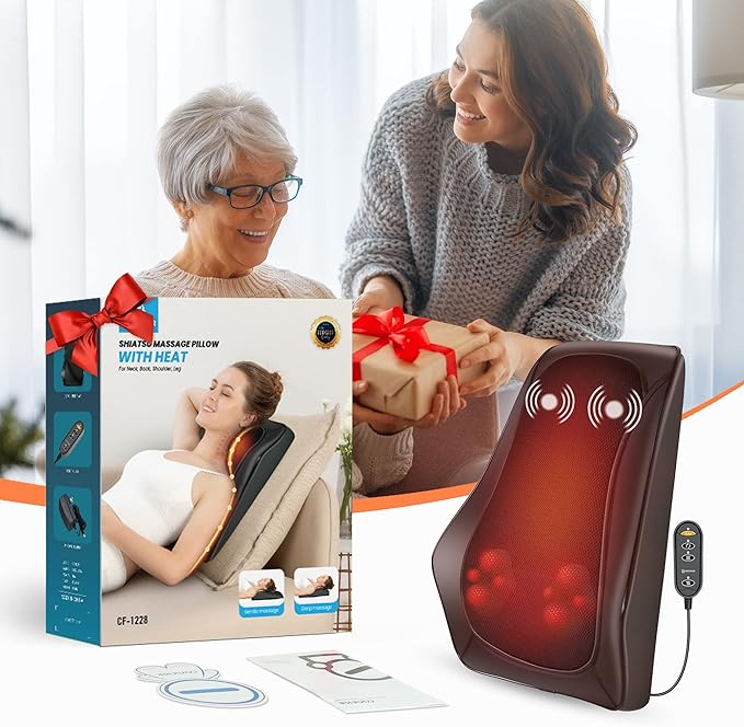 COMFIER Back Massager with Heat, Deep Tissue Shiatsu Neck and Back Massager for Pain Relief, Chair Use Massager Pillow with Adjustable Flap, Ideal Gift for Women Men
