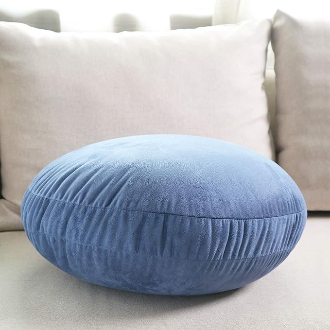 Round Throw Pillow 16x16 Down-like Polyester Super Soft Ultra Fluffy Feather-like Touch Round Cushion for Couch Decorative Circle Round Floor Pillow for Kids Bed Sofa, 1 Piece, Navy Blue