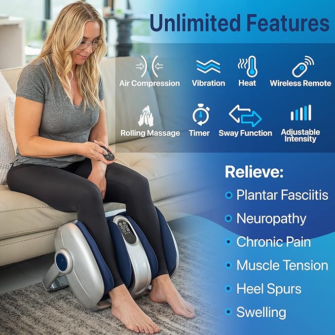 MIKO Shiatsu Foot Massager for Circulation & Pain Relief - Deep Tissue Kneading, Heat Therapy for Plantar Fasciitis, Neuropathy, Diabetics - Fits Up to Size 15
