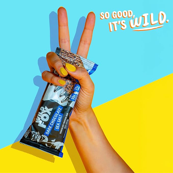 Wild Fox Protein Bars - Keto-Certified High Protein Snack with No Refined Sugar, Great Taste, 15g Protein, and No Seed Oils, Dark Chocolate Sea Salt