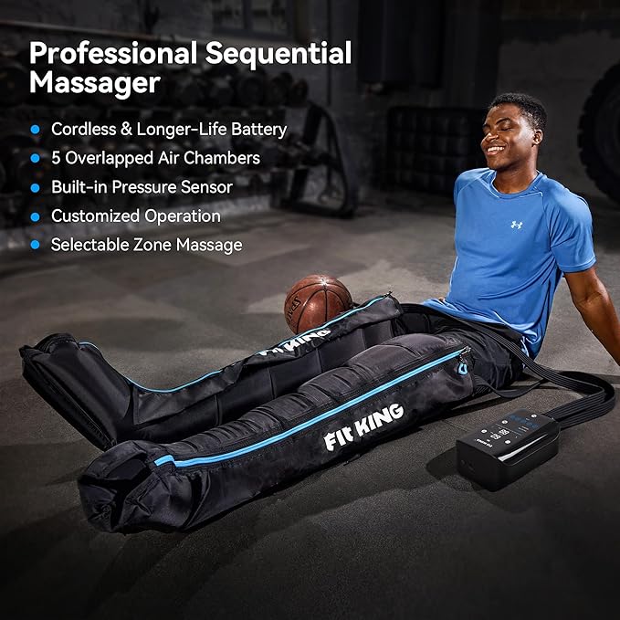 FIT KING Cordless Recovery System, Professional Air Compression Massager, Reduces Muscle Pain and Improves Circulation, Warm-up and Fast Recovery for Athletes, Customized Zone Massage Optional (Small)