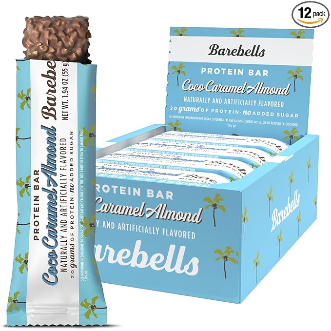 Barebells Protein Bars Coconut Caramel Almond - 12 Count, 20g High Protein Treats - Chocolate Nutrition Bar with 1g Total Sugars - On-The-Go Breakfast or Post-Workout Snack