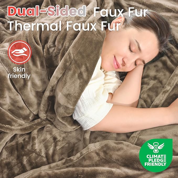 Sunable Heated Electric Blanket - Machine Washable Blanket with Time Settings 10 Heat Settings Queen Size 84×90 inches Taupe -Velvet