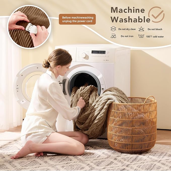 Homemate Heated Blanket Electric Throw - 50"x60" Heating Blanket Throw 1/2/4/6/8 Hours Auto-Off 10 Heat Levels Over-Heat Protection Soft Flannel Sherpa ETL Certification