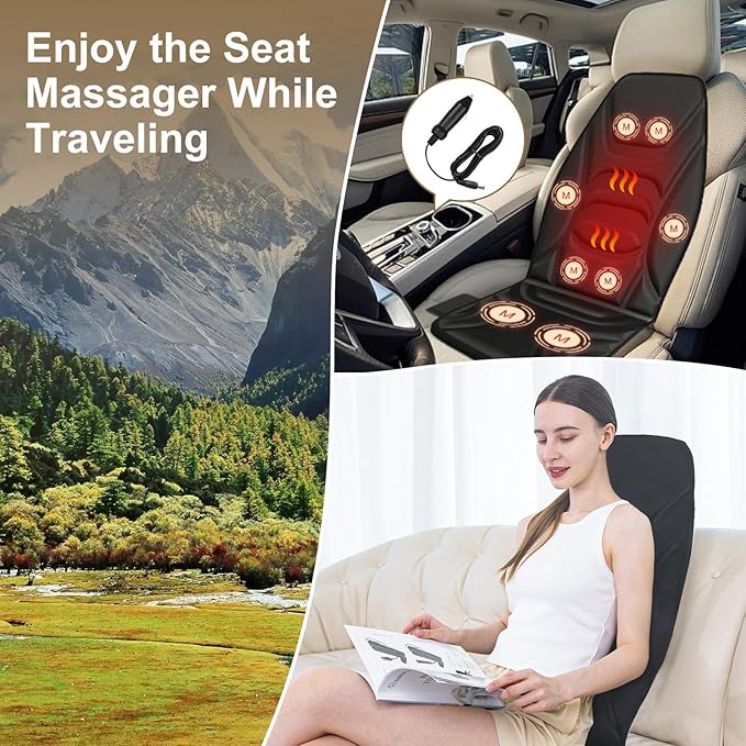 Back Massage Chair Pad with Heat, Back Massager for Back Pain Relief, Portable Massage Chair Cushion for Home Office, Best Gifts for Dad & Mom