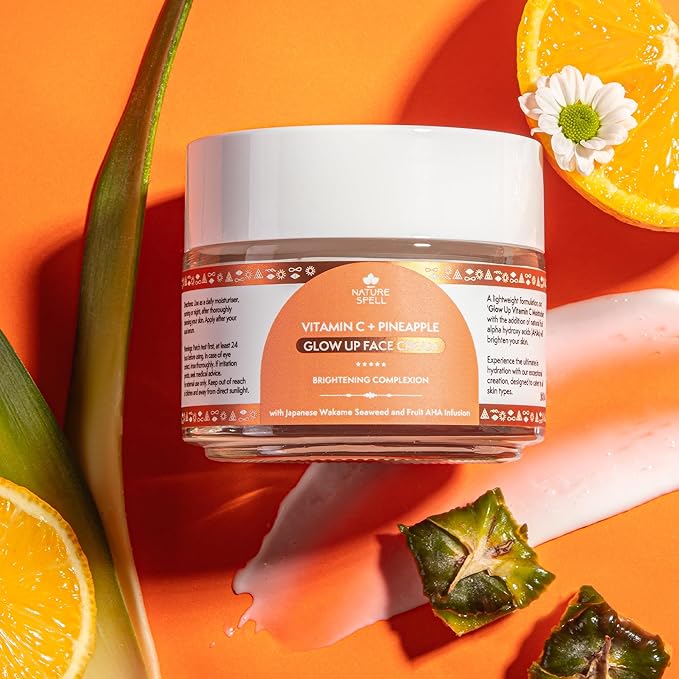 Nature Spell Vitamin C Face Cream Moisturiser 100 ml – Brightening Face Cream – Infused with Japanese Wakame Seaweed– Targets Dark Spots – Suitable for All Skin Types – 100% Vegan – Made in the UK