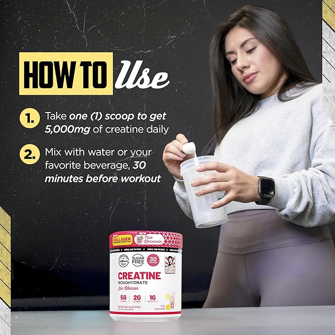 Old School Labs 5g Creatine Monohydrate Powder with Collagen & BCAA ∣ Women's Post-Workout Formula for Muscle Repair & Recovery, Energy & Lean Muscle Support, 30 Servings Pink Lemonade