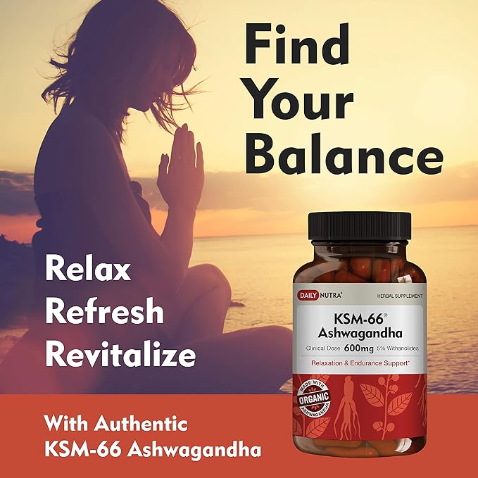 DailyNutra KSM-66 Ashwagandha 600mg Organic Root Extract - High Potency Supplement with 5% Withanolides | Supports Relaxation, Focus, & Energy (270 Capsules)