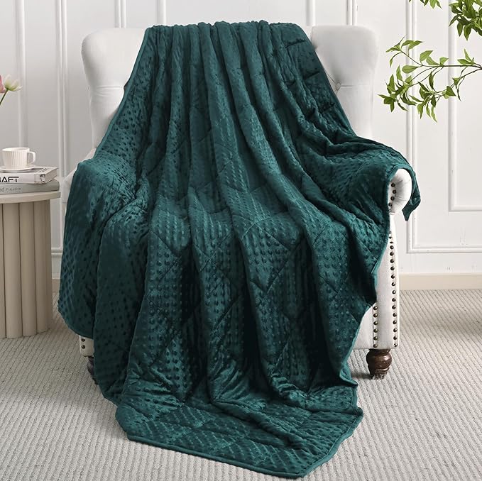 Mr. Sandman Weighted Blanket for Adults Queen Size 15 lbs, Soft Cooling Heavy Minky Blanket for Sleep, Washable Throw Blanket with Glass Beads, 60 x 80 Inches, Dark Green