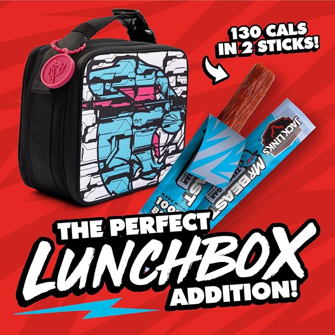 Jack Link’s x MrBeast Zero Sugar Mini Beef Sticks – 6g Protein per 2 Individually-Wrapped Meat Sticks, Made with 100% Real Beef, Perfect for School Lunches, Kids Snacks, 12 Count of .5oz Sticks