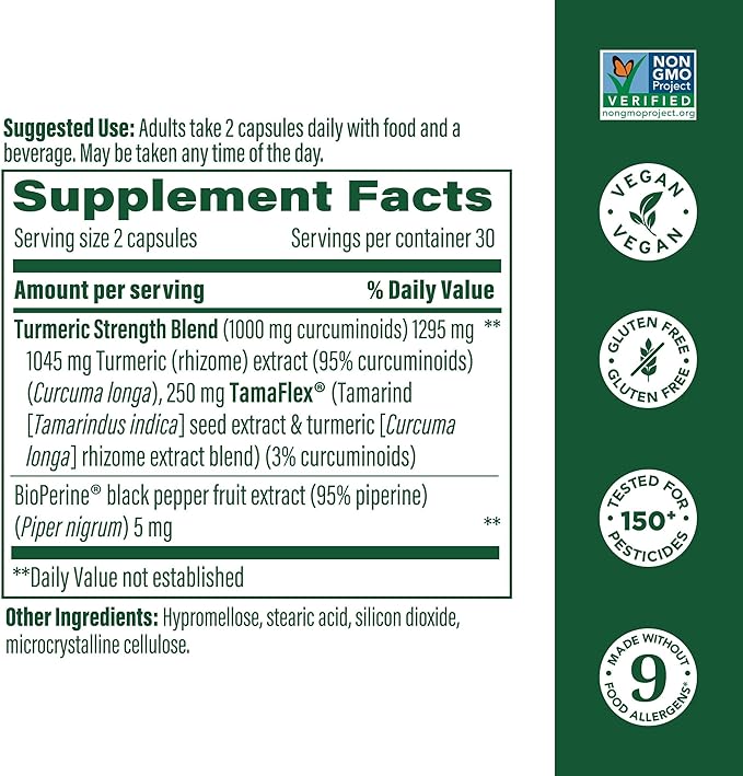 MegaFood Fast-Acting Turmeric Supplement - Clinically Studied - Joint Supplements for Men and Women - with Black Pepper for Absorption - 1,000 mg Curcuminoids Per Serving - 60 Capsules, 30 Servings