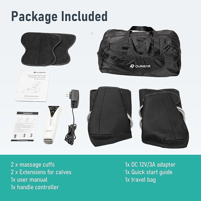 QUINEAR Leg Massager with Heat and Air Compression,Foot and Calf Massager for Circulation and Pain,Compression Boots with 3modes and 3 Intensities,Gift for Dad Mom