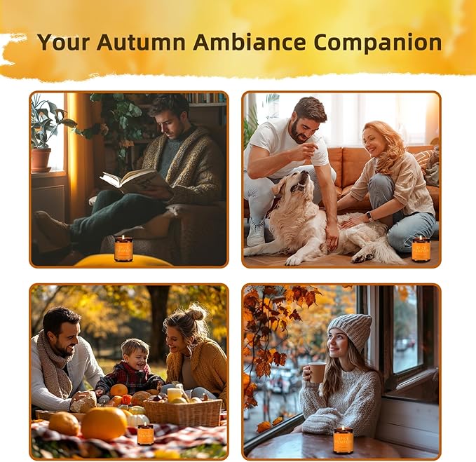 Pumpkin Spice Candle 7 Oz, Warm Pumpkin Spice & Sweet Vanilla Fall Scented Candles for Cozy Autumn Home Décor, Perfect Fall Gift for Pumpkin Lovers, 50 Hour Long Burn