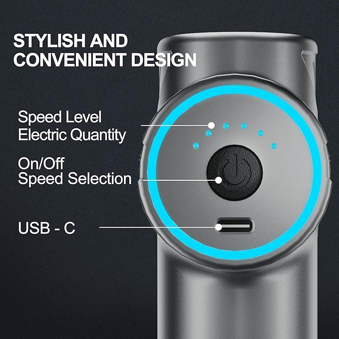 Mini Massage Gun, Deep Tissue Relief, 6 Speeds, 4 Heads, Portable for Travel, Office & Home, Gift for Men & Women (Gray)