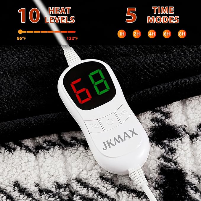 Heated Electric Blanket Full Size - 72"x84" Flannel Heating Blanket with 10 Heating Levels & 5 Time Settings Over-Heat Protection, Winter Warmer for Adults with ETL Certification(Black)
