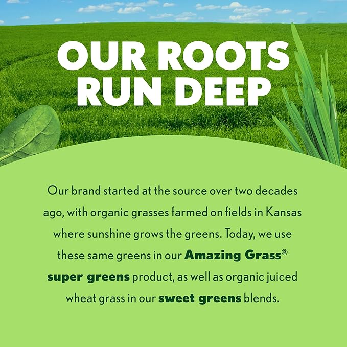 Amazing Grass Sweet Greens and Superfoods Powder for Digestive Health, Greens Powder, Digestive Enzymes, Probiotics, Spirulina, Chlorella, Summer Berry, 30 Servings